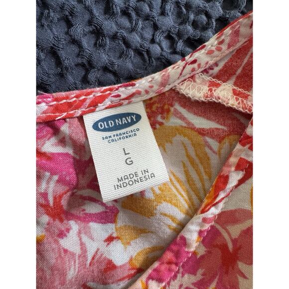 Old Navy Sleeveless Tropical Top Size L Keyhole Back - Picture 3 of 6